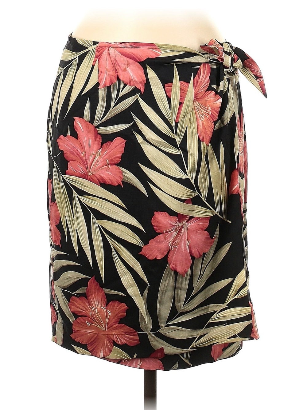 Tommy Bahama Black Mini Skirt with Coral Floral and Olive Leaf Print